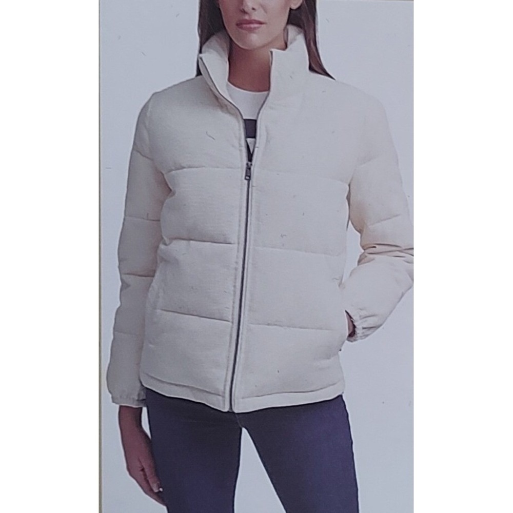 Levis Womens Corduroy Puffer Jacket Cream Off-White Full Zip XXL NEW